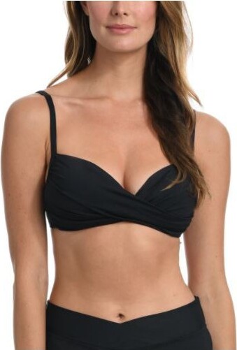 La Blanca Women's Island Goddess Over The Shoulder Wrap Swim Bikini Top Contemporary 6 Black
