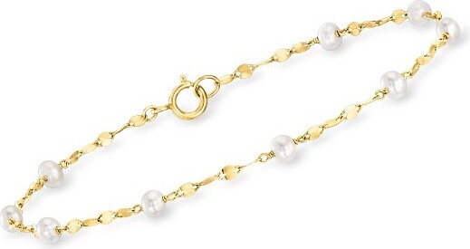 Ross-Simons PureCollectionbyRoss-Simons3-3.5mmCulturedPearlStationLumachina-ChainBraceletin14ktYellowGoldSize7
