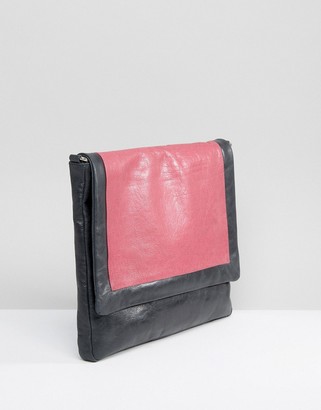 Urban Code Urbancode Gray Real Leather Tonal Color Block Bag