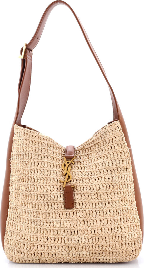 Saint Laurent Le 5 a 7 Supple Hobo Raffia and Leather Small