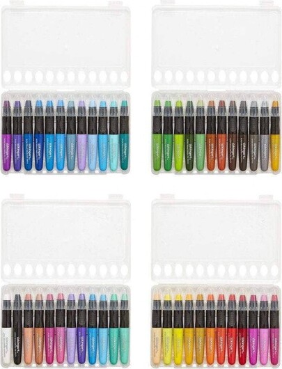 48ct Aquarelle Half Pan Water Brush Pen Color Set In Tin Case