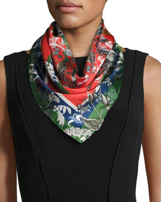 Freya St. Piece Floral Silk Twill Square Scarf, Green/Red