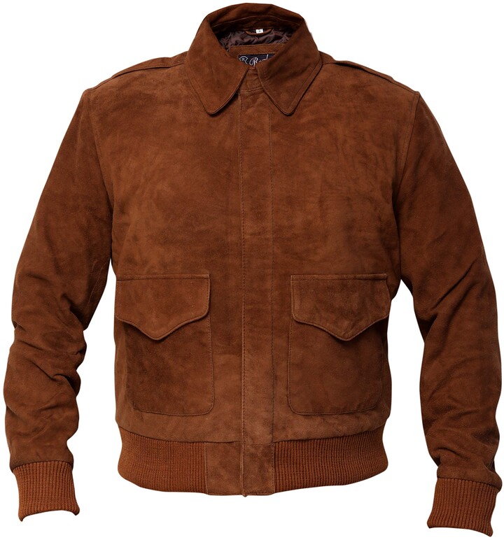 Rsh Leathercraft A2 Suede Brown Bomber Sheepskin Leather Aviator Flight Jacket Brown XL