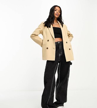 Miss Selfridge Petite oversized double breasted blazer in stone