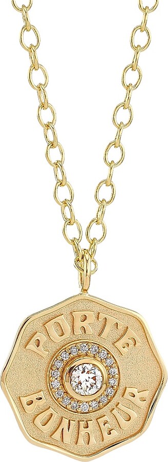 Women's Je Porte Bonheur 14K Yellow Gold & 0.18 TCW Diamond Large Pendant Necklace - Yellow Gold