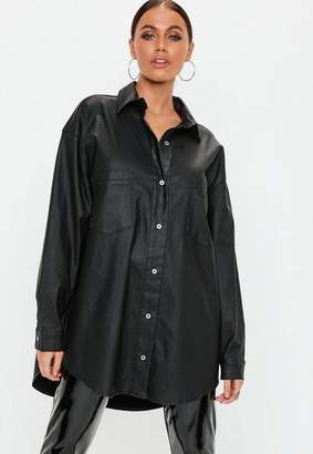 Missguided Black Oversized Coated Denim Shirt, Black