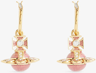 Vivienne Westwood Womens Gold/Wht Crystal/Fuchsia Capucine Gold-Plated Brass and Enamel Drop Earrings