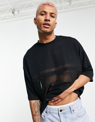 ASOS DESIGN oversized t-shirt in black with mesh insert - ShopStyle