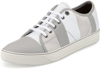 Lanvin Men's Striped Leather Low-Top Sneaker, White/Gray