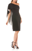 Thumbnail for your product : Carmen Marc Valvo One-Shoulder Cocktail Dress w/ Satin-Lined Capelet