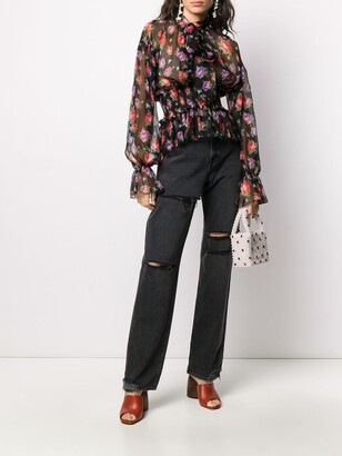 MSGM Floral-Print Long-Sleeved Blouse