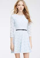 Thumbnail for your product : LOVE21 LOVE 21 Belted Lace Skater Dress