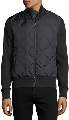 Moncler Quilted Nylon & Wool-Blend Zip-Front Cardigan