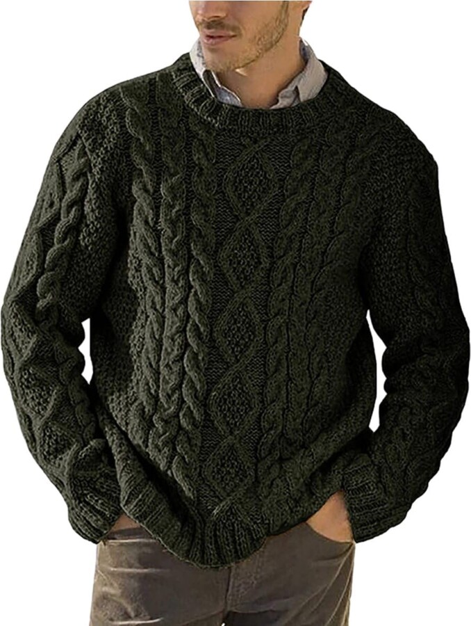 Men Winter Thick Chunky Knit Long Sleeve Sweater Vintage Elbow Patch Faux  Wool Pullover Top Solid Casual Loose Jumper