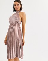 asos design halter pleated waisted midi dress