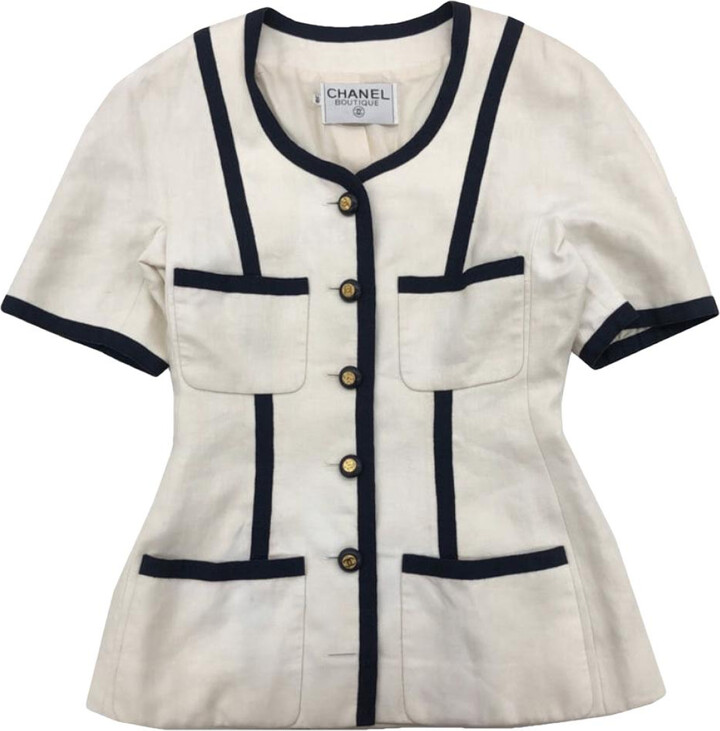 Chanel Terry-Cloth Collarless Blazer White Cotton