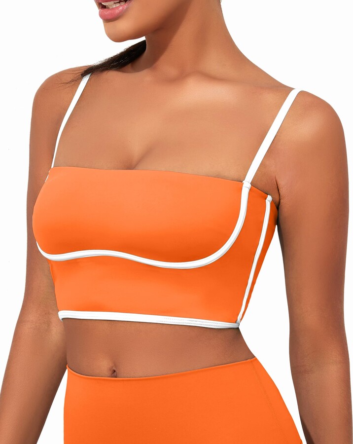 AngiMelo Womens Workout Tank Tops Square Neck Longline Sports Bra Support  Crop Yoga Top Spaghetti Strap Built in Bras - ShopStyle
