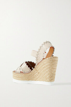See by Chloe Glynn Scalloped Leather Espadrille Wedge Sandals - Cream