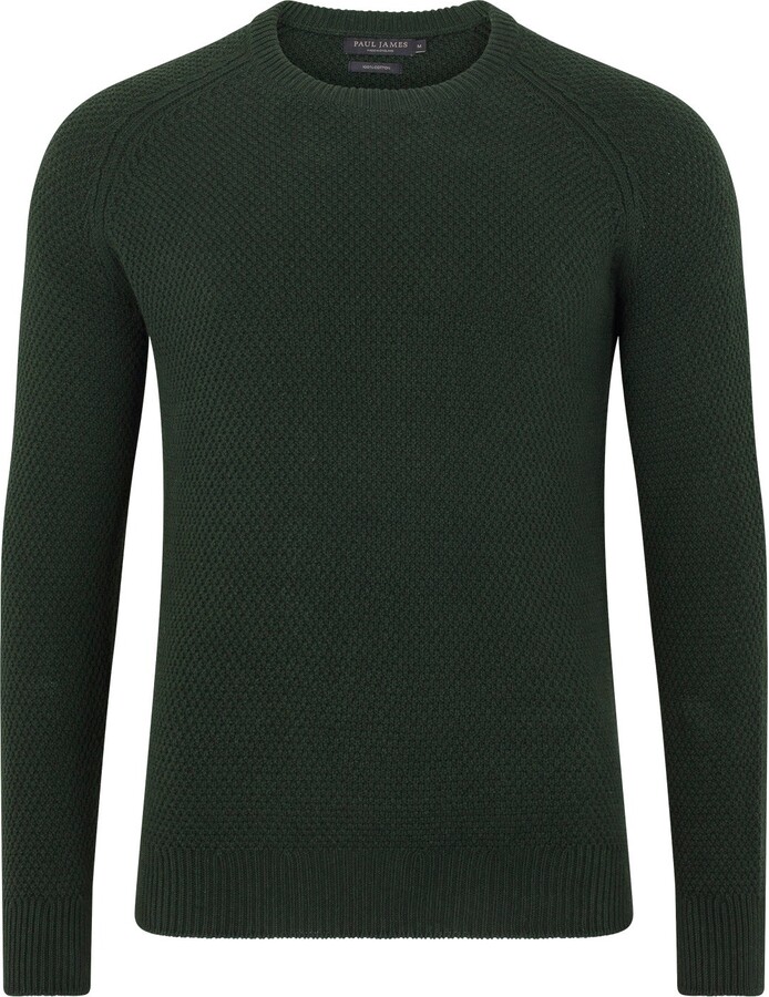 Paul James Knitwear Mens Organic Cotton Moss Stitch Raglan Angus