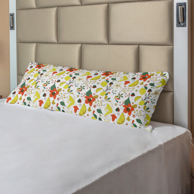 Ambesonne Floral Body Pillow Case Cover With Zipper, Spring Flowers With Lemons Leaves Inspirational Illustration, Decorative Accent Long Pillowcase,