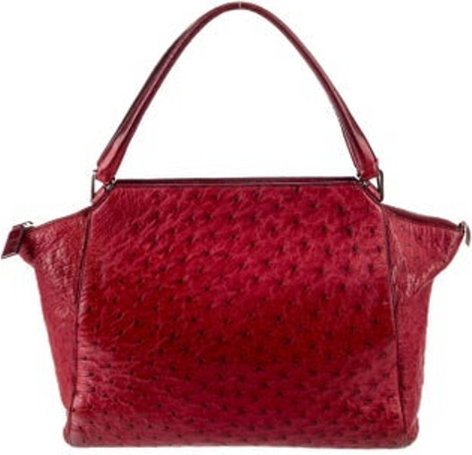 Prada Top Handle Bag Red Struzzo Enameled Metal Triangle Silver-Tone Hardware Rolled Handles Satin Lining & Single Interior Pocket Zip Closure at Top Unfortunately, due to restrictions, this item may not be eligible for shipping in all areas.