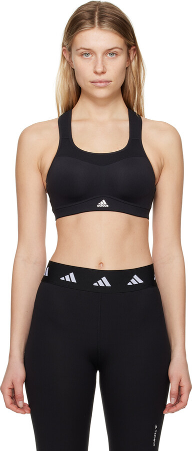 adidas Training 3 stripe medium support sports bra in black - ShopStyle