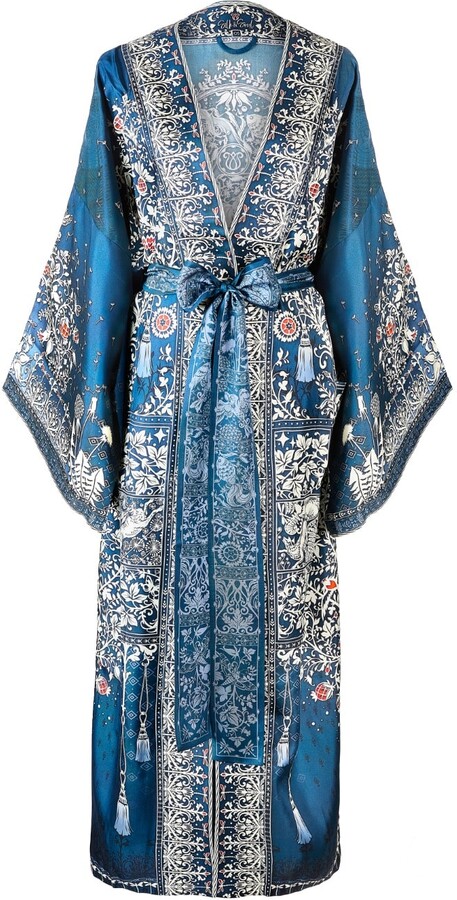 Silk&Soul Tree Of Life Silk Robe In Blue