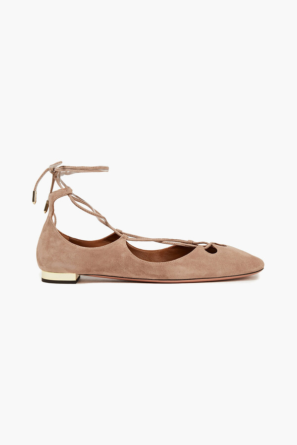Aquazzura Dancer Lace Up Suede Ballet Flats Shopstyle