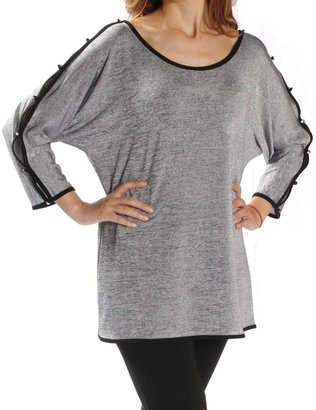 Joseph Ribkoff Grey Sweater Tunic with Open Sleeves & Accents Style 171455