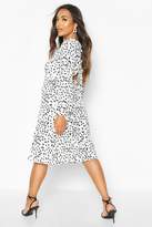 Thumbnail for your product : boohoo Petite Smudge Spot Print Tie Fit & Flare Midi Dress