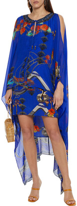 Camilla Cold-shoulder Layered Embellished Printed Chiffon And Silk Crepe De Chine Mini Dress
