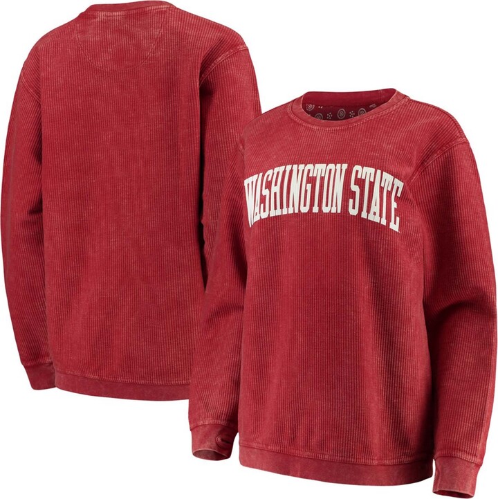 Pressbox Women's Crimson Washington State Cougars Comfy Cord Vintage-Like Wash Basic Arch Pullover Sweatshirt