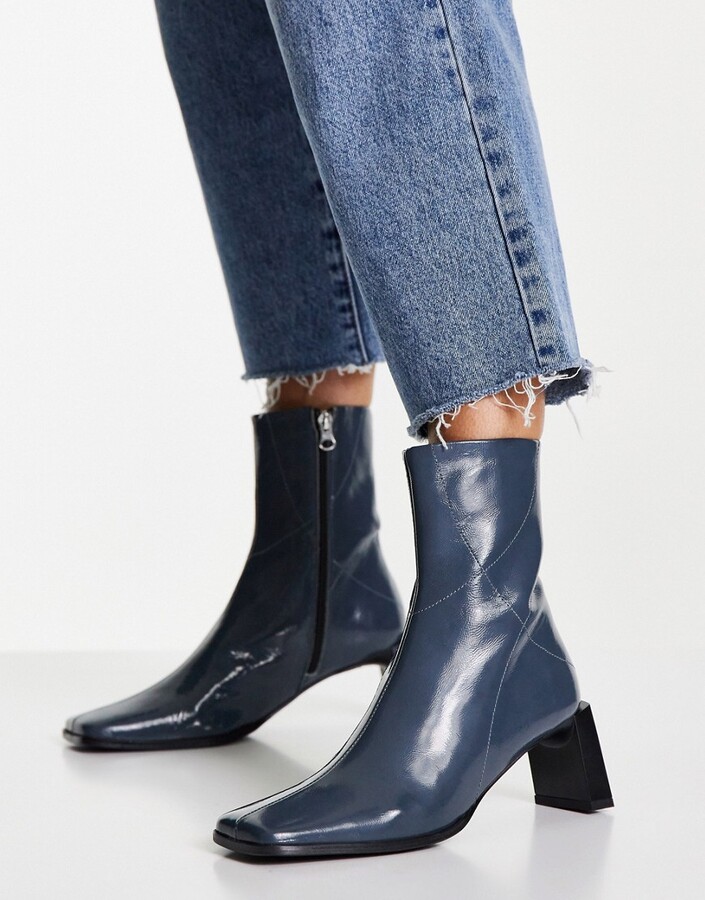 blue leather booties