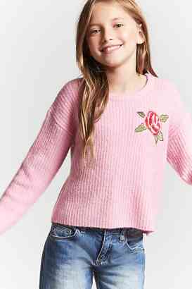 FOREVER 21 girls Girls Rose Embroidered Sweater (Kids)