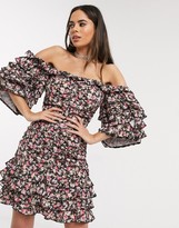 Thumbnail for your product : In The Style ruffle off shoulder dress in floral