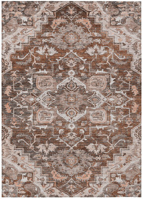 HomeRoots 10' X 14' Terra Cotta Brown And Copper Oriental Washable Indoor Outdoor Area Rug