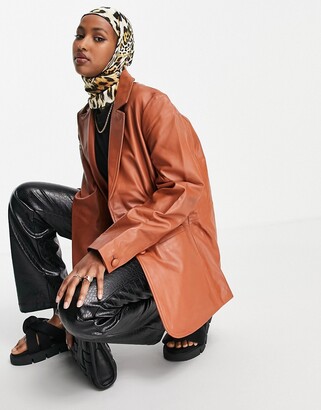 Muu Baa Muubaa oversized leather blazer in brown tan - ShopStyle