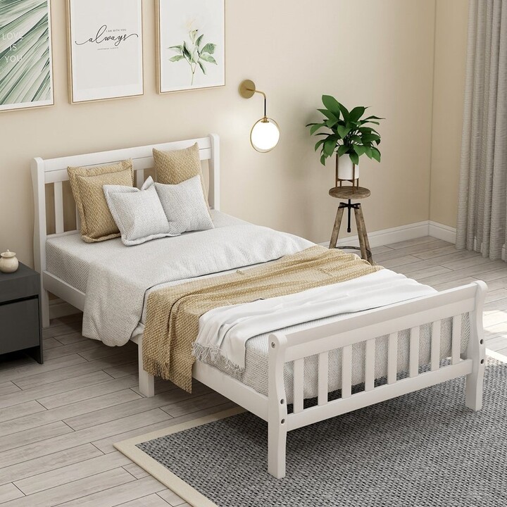 Wood Platform Bed Twin Bed Frame Panel Bed Mattress Foundation Sleigh Bed  with Headboard/Footboard/Wood Slat Support - ShopStyle