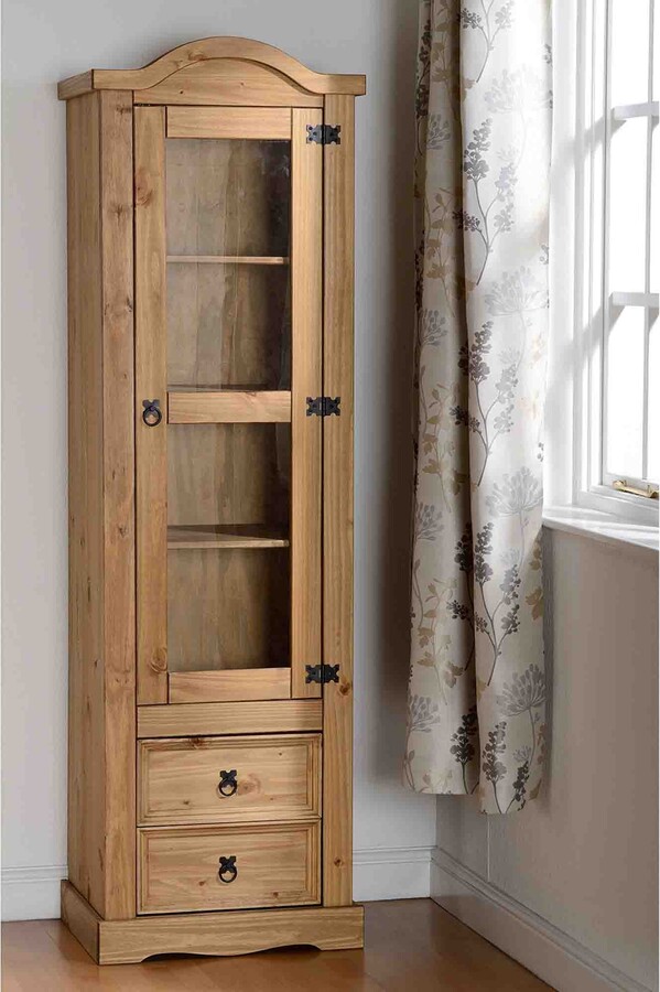 Dunelm Corona Pine 1 Door 2 Drawer Glass Display Unit Brown ShopStyle