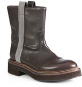Thumbnail for your product : Brunello Cucinelli Monili Beaded Mid-Calf Leather Biker Boots
