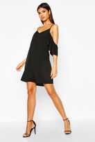 Thumbnail for your product : boohoo Frill Detail Open Shoulder Shift Dress