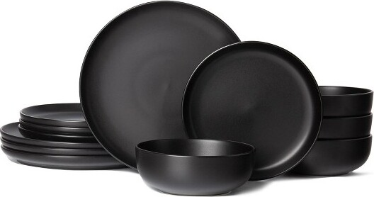 Wikineon 12PieceStonewareDinnerPlatesBowlsSets|Microwave&DishwasherSafe|Non-ToxicDinnerPlatesBowlsSet|StackableMatteGlazeKitchenwarefor4