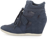 Thumbnail for your product : Ash Bowie Mesh/Suede Sneaker Wedge, Navy