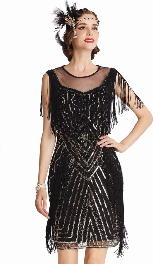 BABEYOND Coucoland 1920s Dress with Tassel Stole Women's Gatsby Evening ...