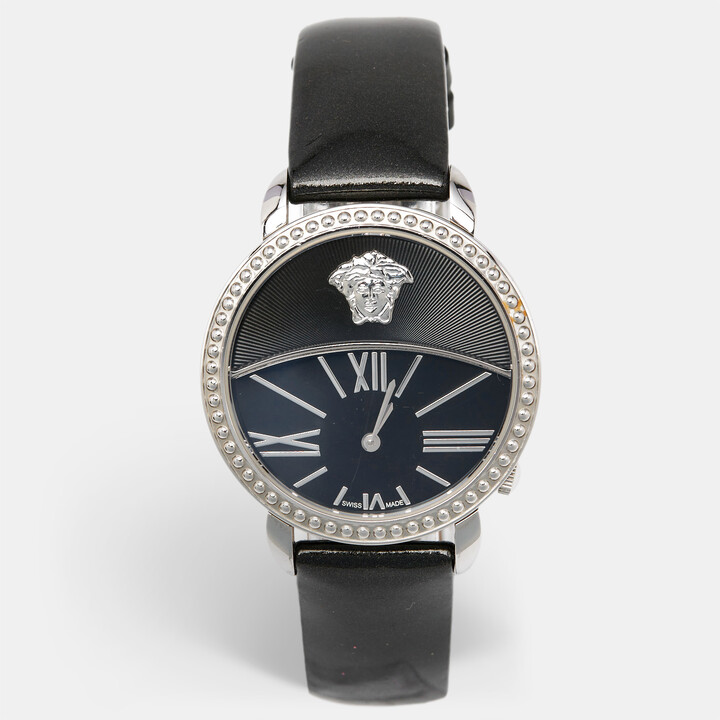 Versace Black Stainless Steel Patent Leather Krios 93Q Women's Wristwatch 38 mm