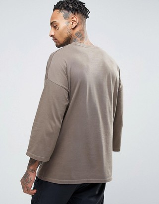 ASOS Oversized 3/4 Sleeve T-Shirt With Pigment Wash And Pockets