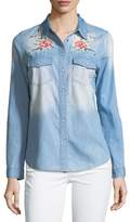 Thumbnail for your product : Brandon Thomas Distressed Embroidered Denim Blouse