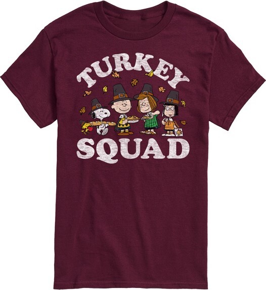 Peanuts Men'sPeanutsTurkeySquadShortSleeveGraphicT-Shirt-Maroon-Large