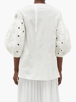 Thumbnail for your product : 4 Moncler Simone Rocha - Broderie Anglaise-sleeved Cotton-jersey T-shirt - White