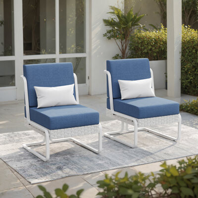 Borealis Patio Aluminum & Wicker Lounge Chair With Cushions & Pillows (Set of 2)